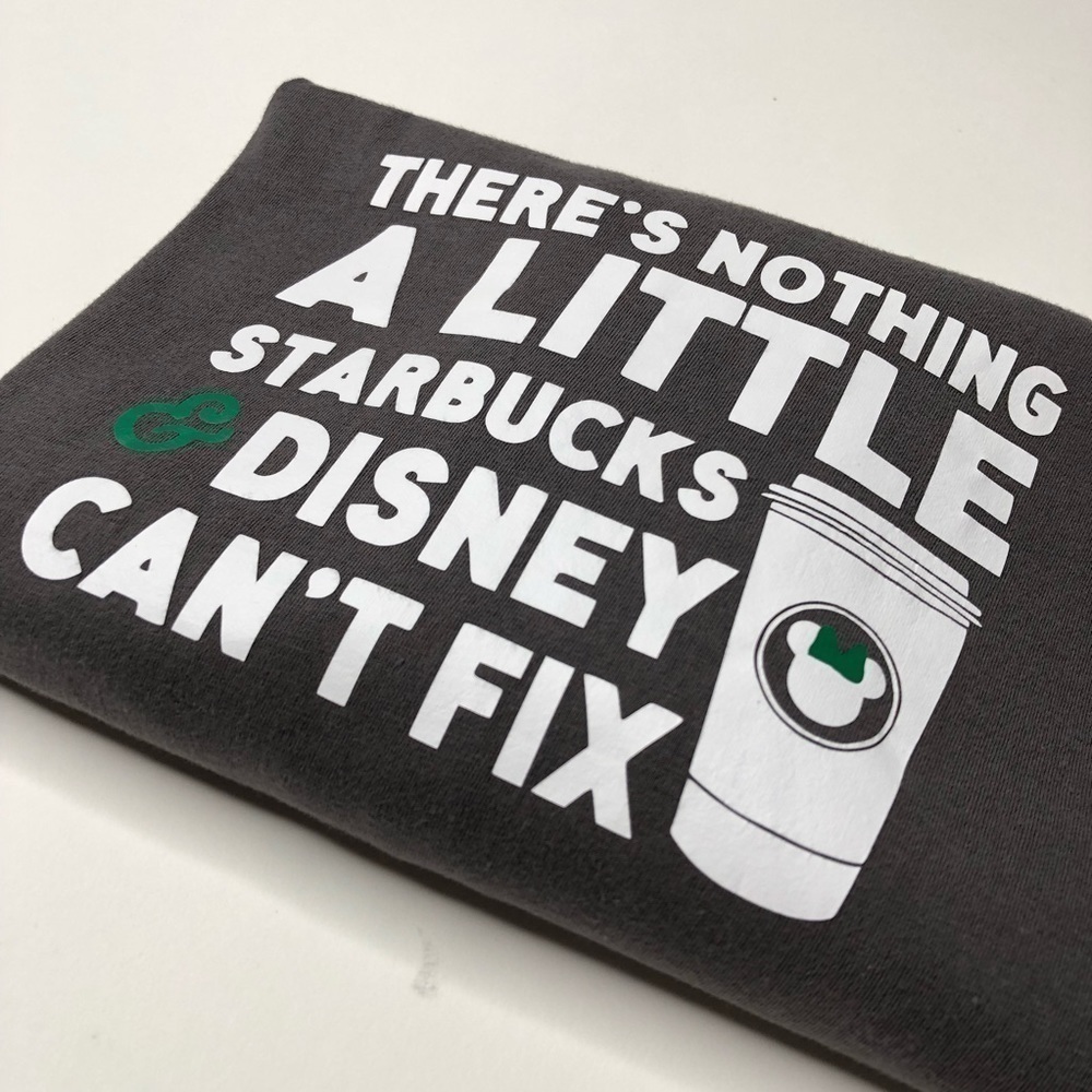 DISNEY & Starbucks Coffee & Minnie Mouse Grey White Graphic Anvil T-Shirt Top